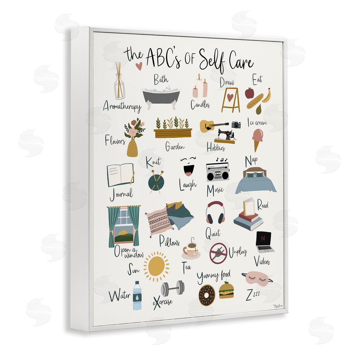 ABC's of Self Care White Frame Print Wall Art, Home Decor by Gigi Louise