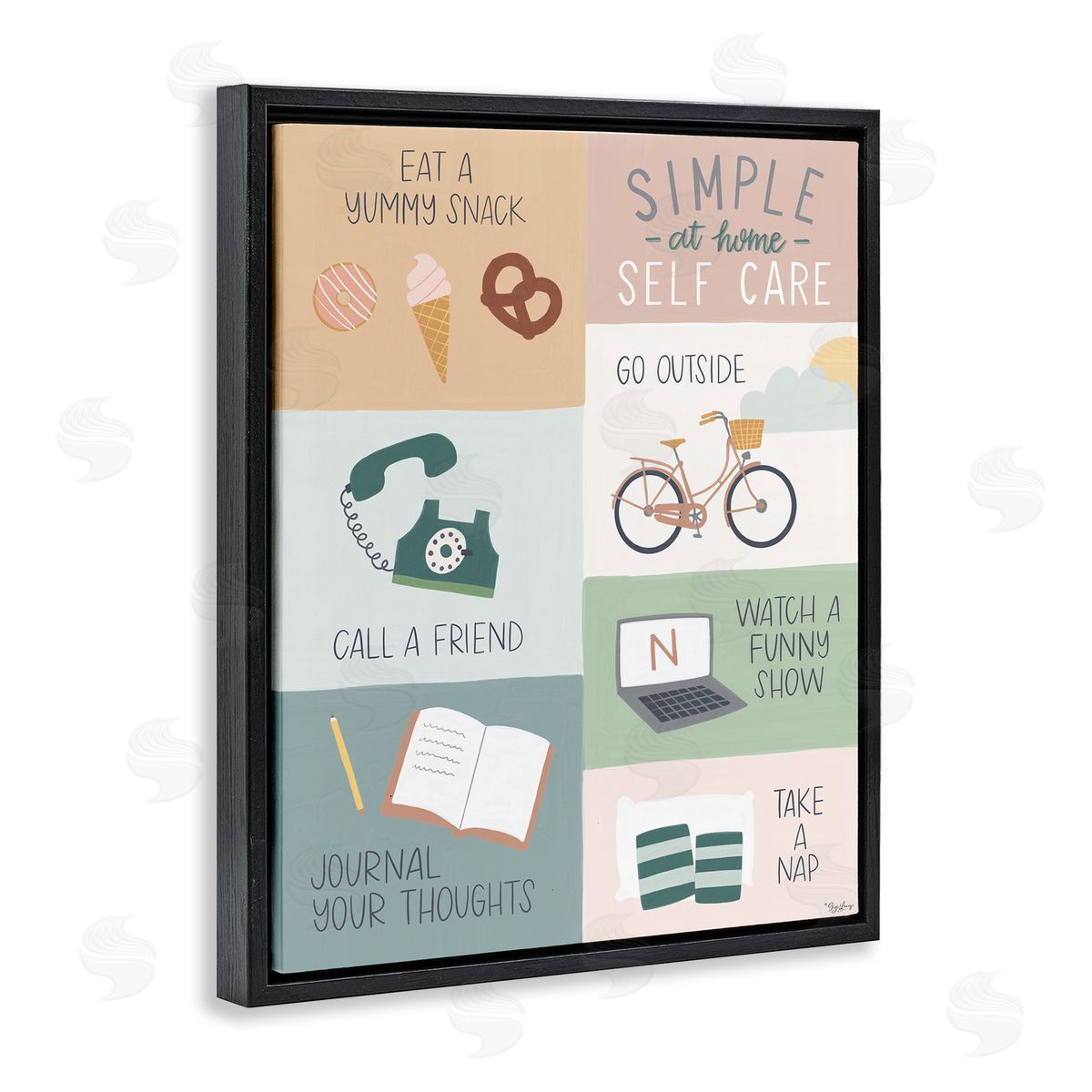 Simple Home Self Care Advice Black Floating Frame Canvas Wall Art, Home Decor by Gigi Louise