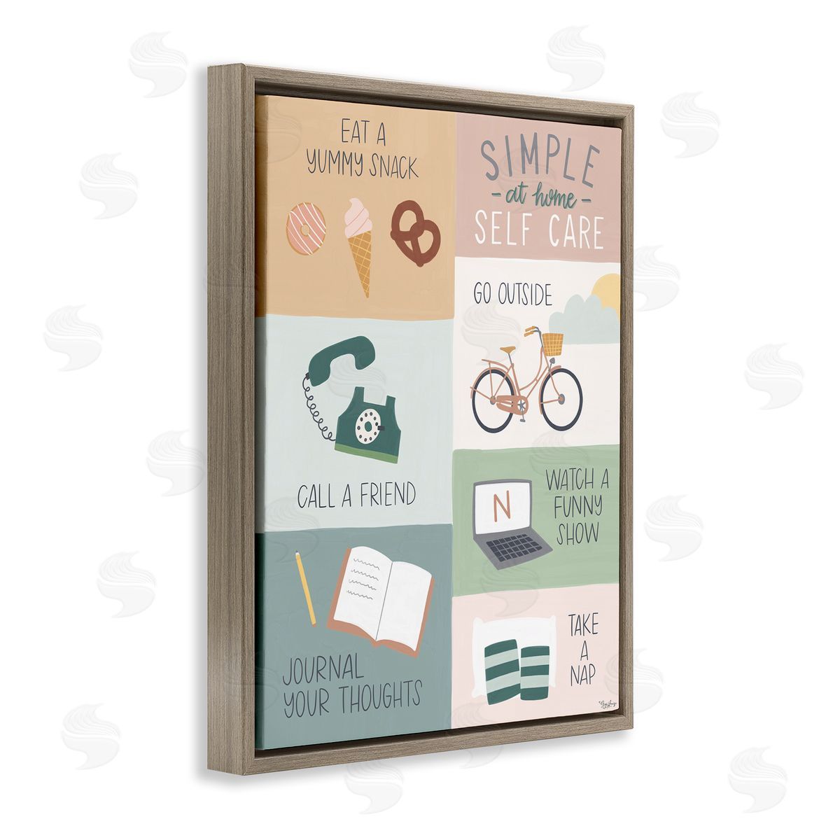 Simple Home Self Care Advice Brown Floating Frame Canvas Wall Art, Home Decor by Gigi Louise