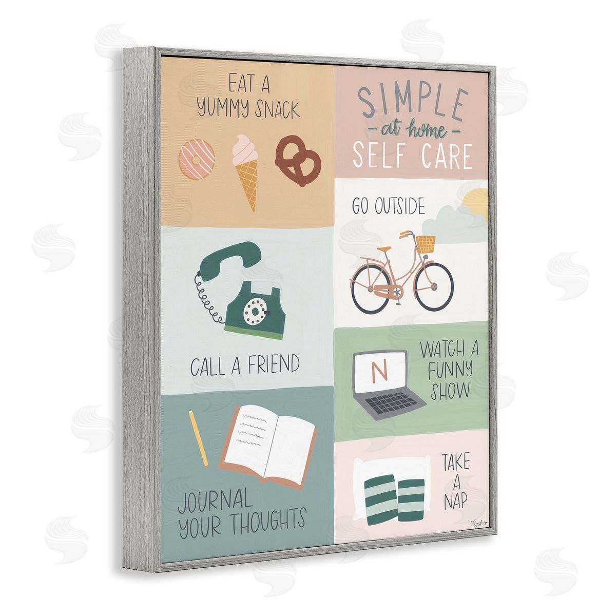 Simple Home Self Care Advice Grey Frame Print Wall Art, Home Decor by Gigi Louise