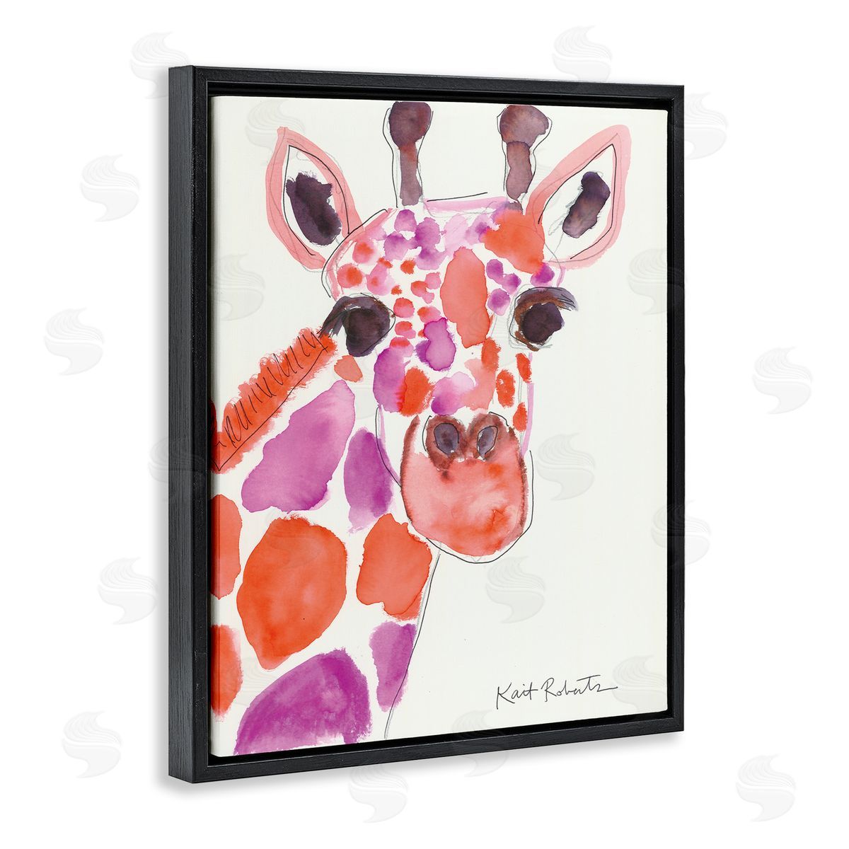 Abstract Giraffe Red and Purple Black Floating Frame Canvas Wall Art, Home Decor by Kait Roberts