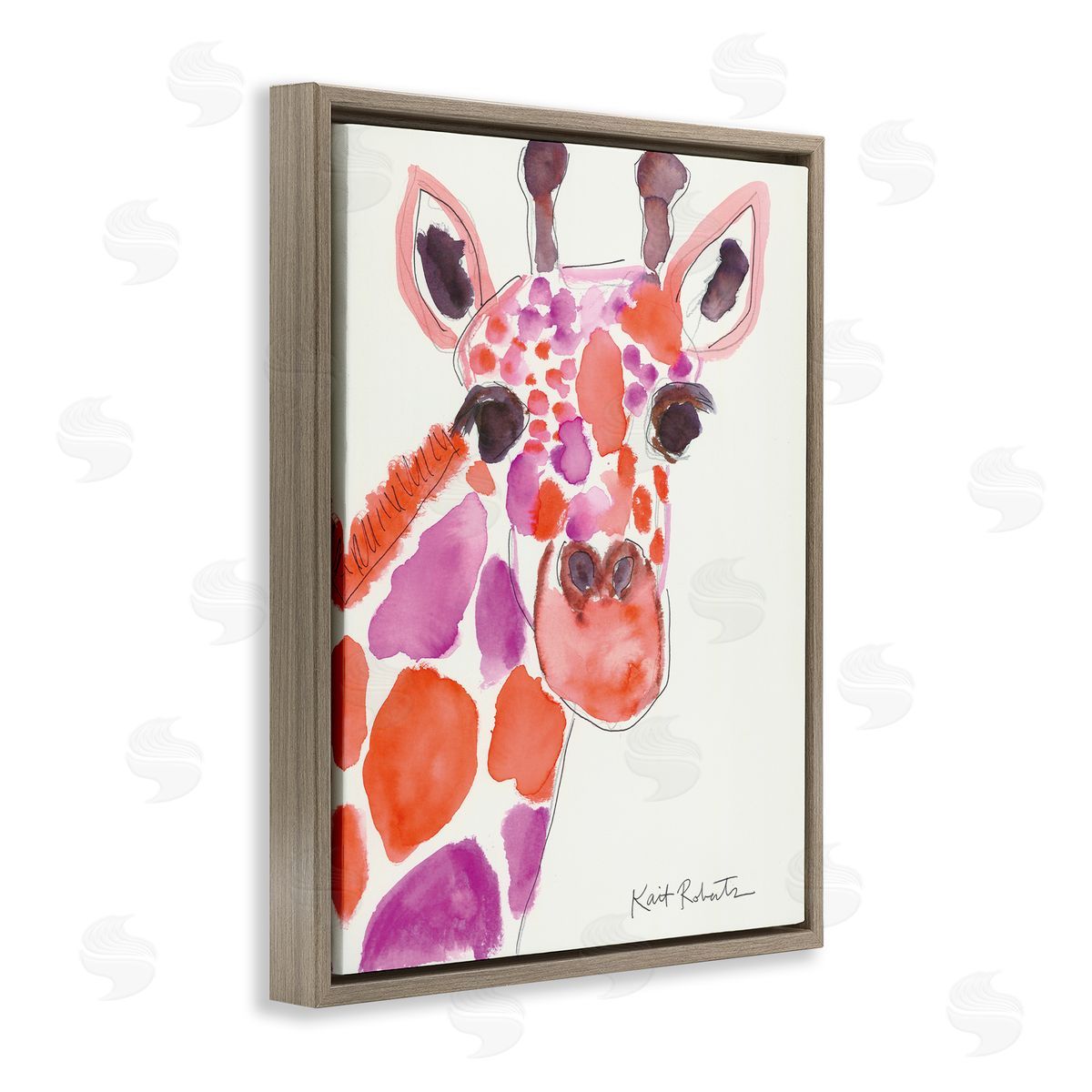 Abstract Giraffe Red and Purple Brown Floating Frame Canvas Wall Art, Home Decor by Kait Roberts