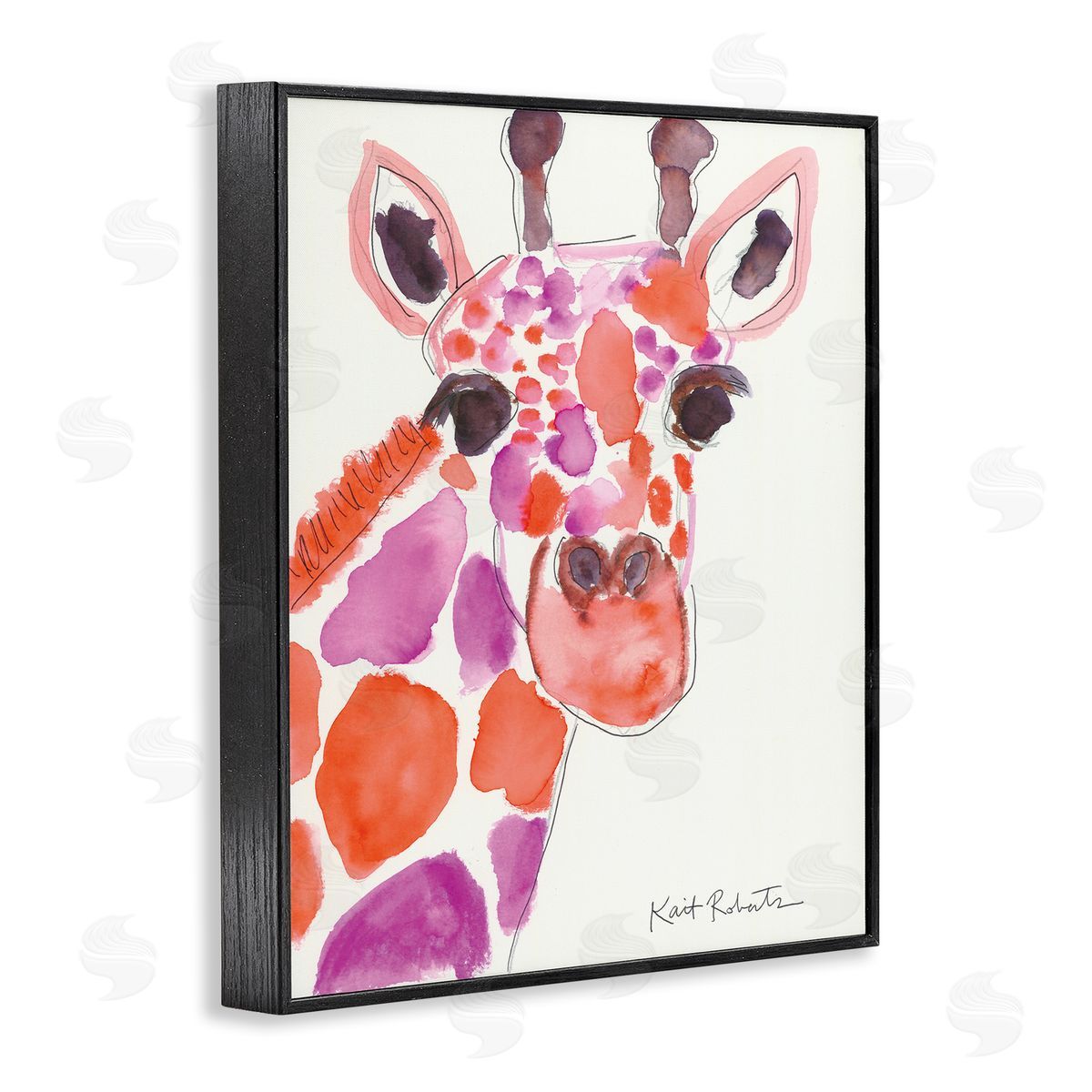 Abstract Giraffe Red and Purple Black Frame Print Wall Art, Home Decor by Kait Roberts