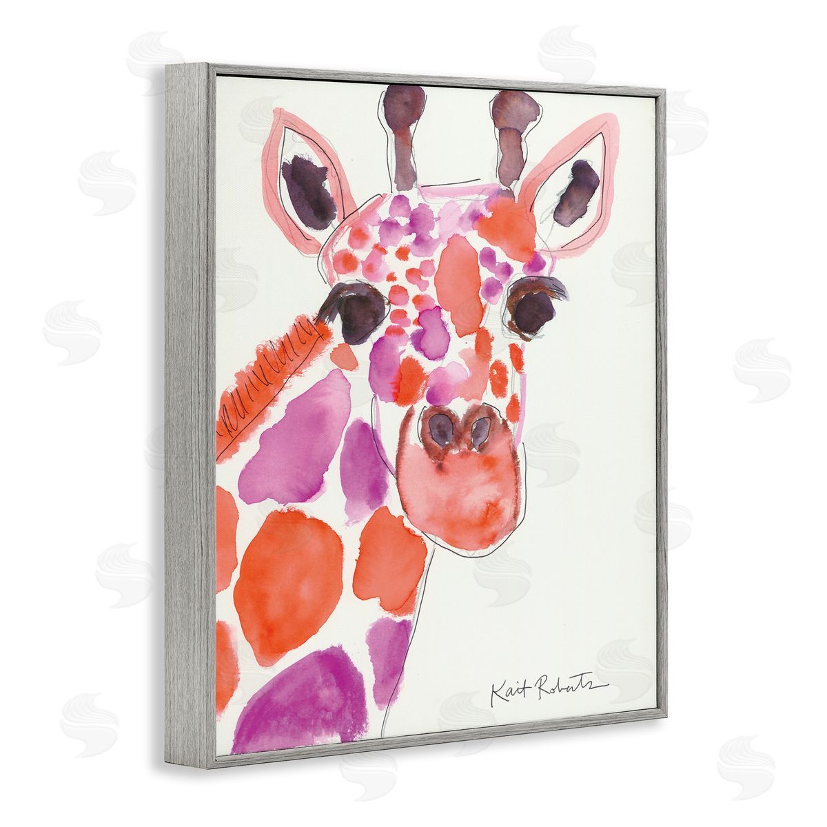 Abstract Giraffe Red and Purple Grey Frame Print Wall Art, Home Decor by Kait Roberts