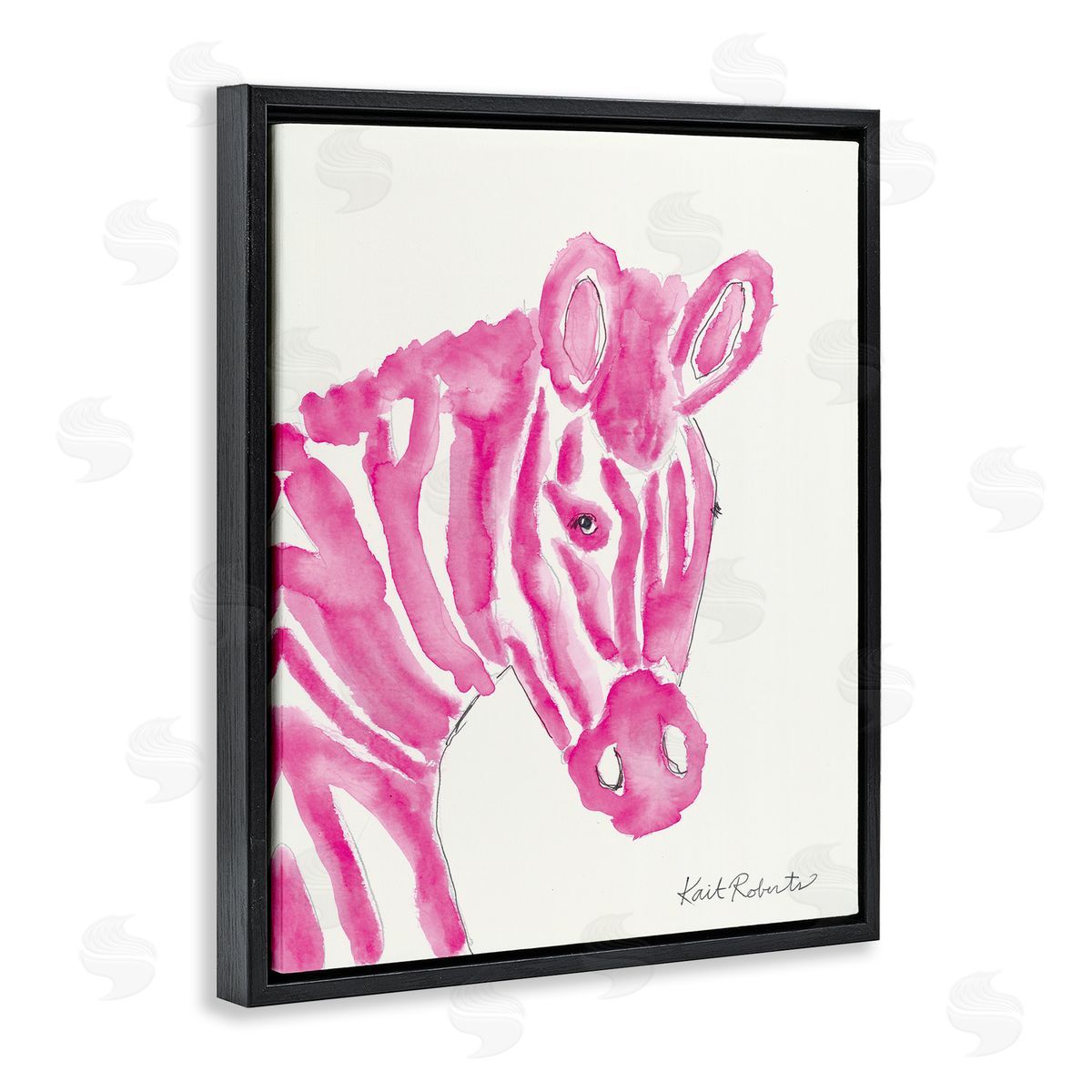 Abstract Zebra Pink Portrait Black Floating Frame Canvas Wall Art, Home Decor by Kait Roberts