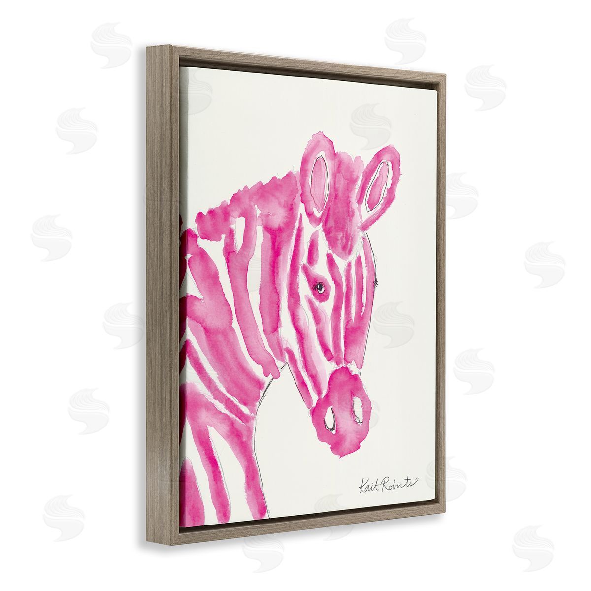 Abstract Zebra Pink Portrait Brown Floating Frame Canvas Wall Art, Home Decor by Kait Roberts
