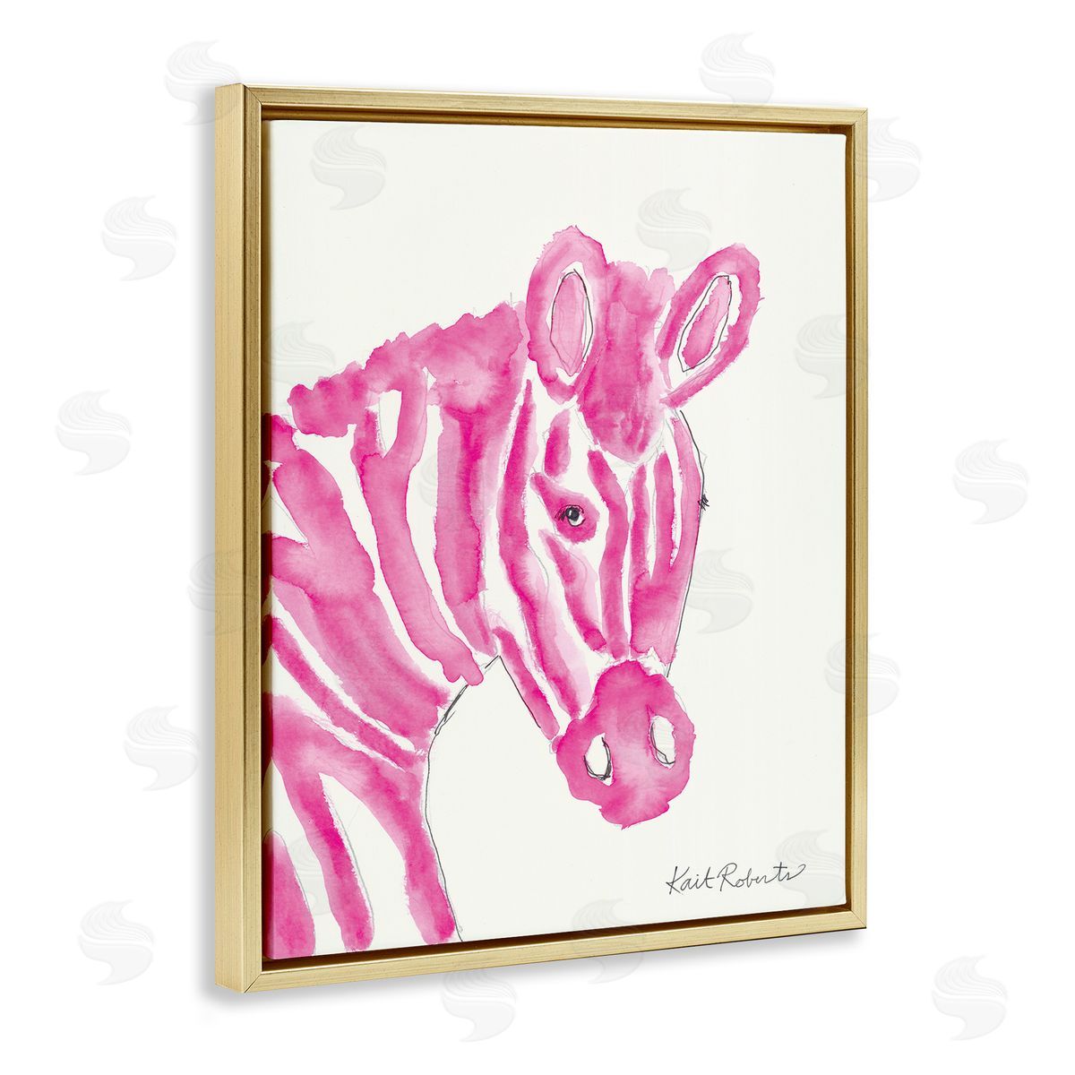 Abstract Zebra Pink Portrait Gold Floating Frame Canvas Wall Art, Home Decor by Kait Roberts