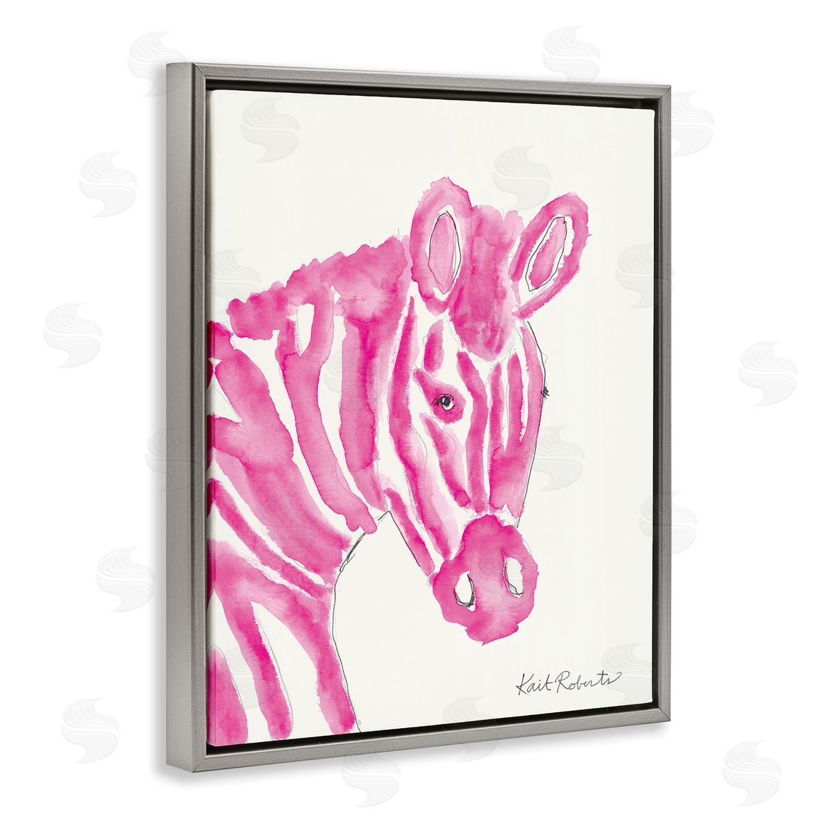 Abstract Zebra Pink Portrait Grey Floating Frame Canvas Wall Art, Home Decor by Kait Roberts