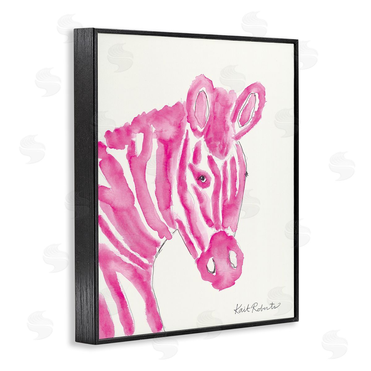 Abstract Zebra Pink Portrait Black Frame Print Wall Art, Home Decor by Kait Roberts