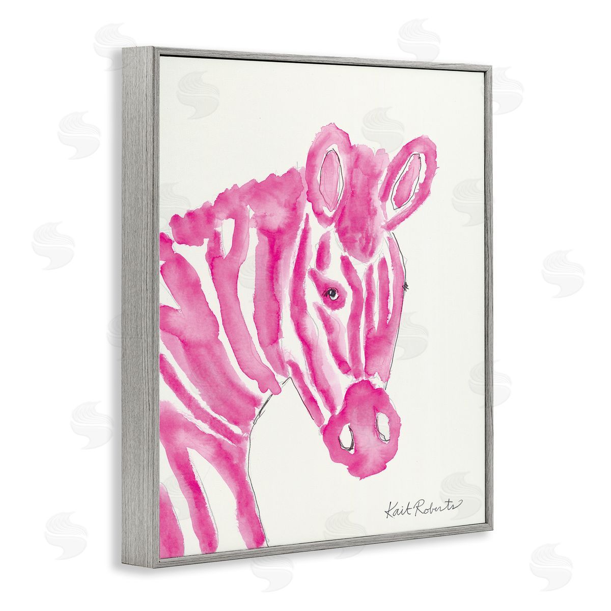 Abstract Zebra Pink Portrait Grey Frame Print Wall Art, Home Decor by Kait Roberts