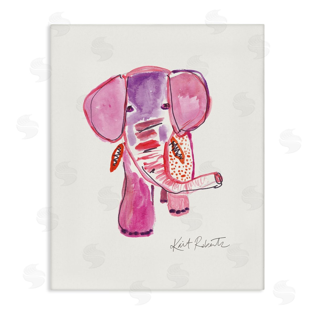 Abstract Elephant Pink Portrait Canvas Wall Art, Home Decor by Kait Roberts