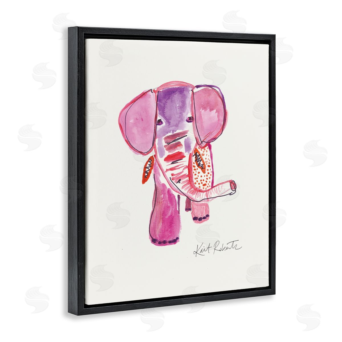 Abstract Elephant Pink Portrait Black Floating Frame Canvas Wall Art, Home Decor by Kait Roberts