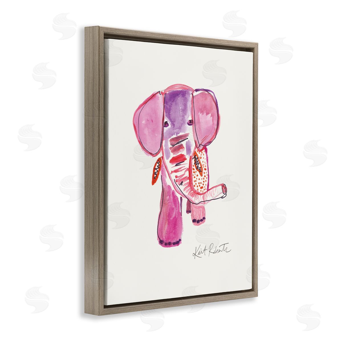 Abstract Elephant Pink Portrait Brown Floating Frame Canvas Wall Art, Home Decor by Kait Roberts