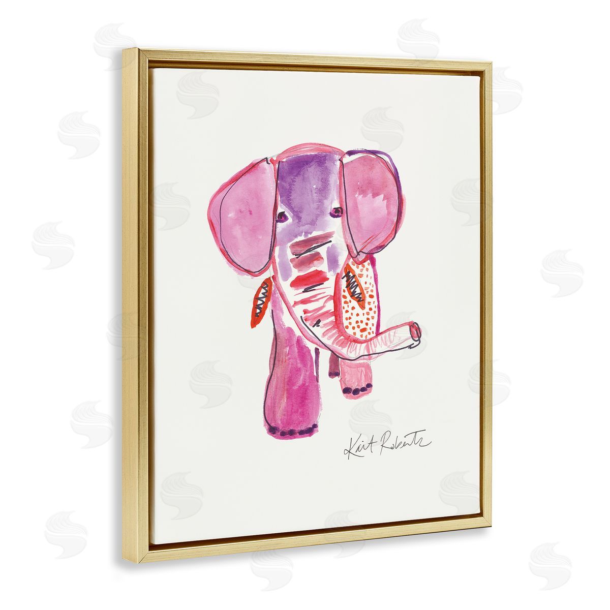 Abstract Elephant Pink Portrait Gold Floating Frame Canvas Wall Art, Home Decor by Kait Roberts