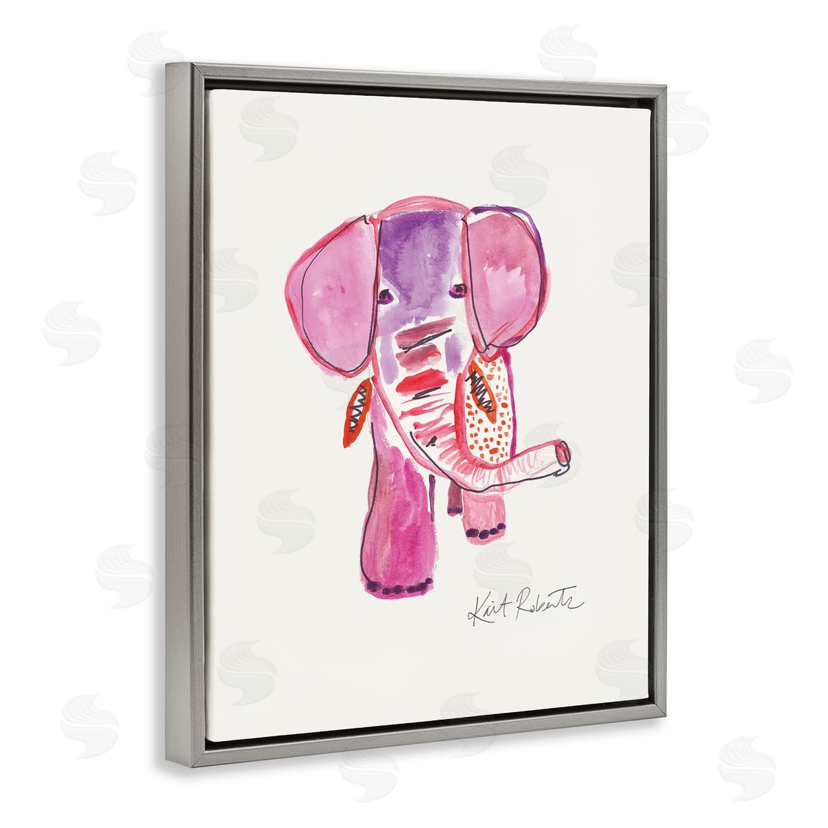 Abstract Elephant Pink Portrait Grey Floating Frame Canvas Wall Art, Home Decor by Kait Roberts