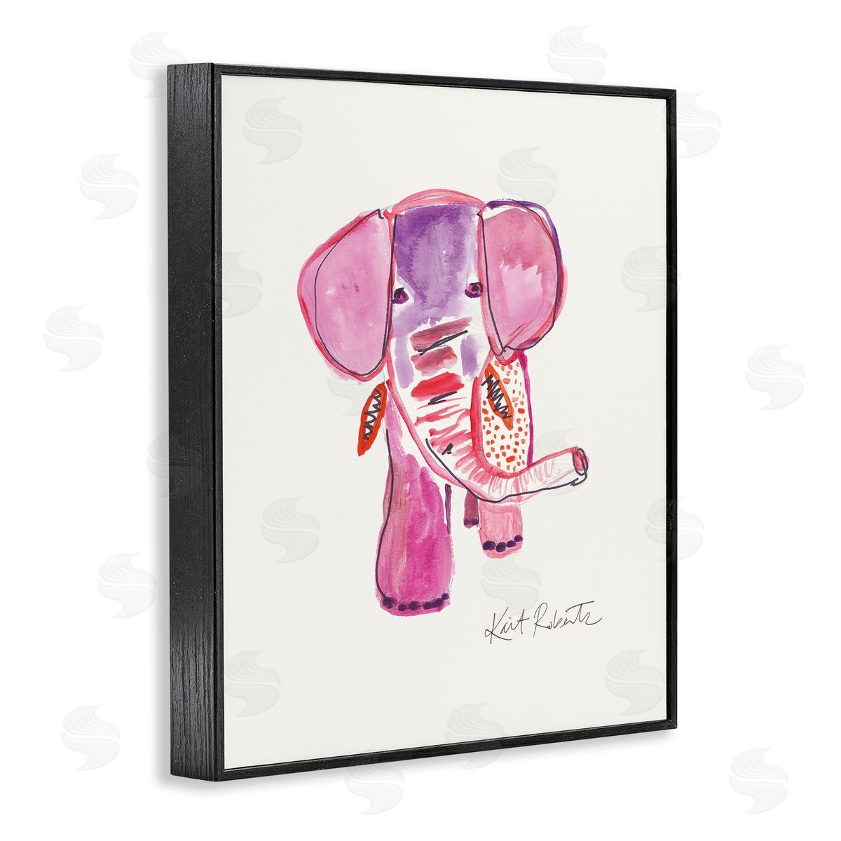Abstract Elephant Pink Portrait Black Frame Print Wall Art, Home Decor by Kait Roberts