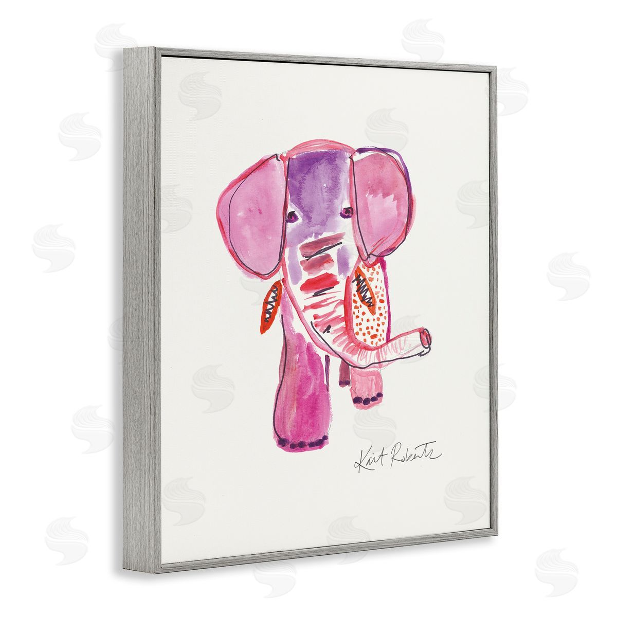 Abstract Elephant Pink Portrait Grey Frame Print Wall Art, Home Decor by Kait Roberts