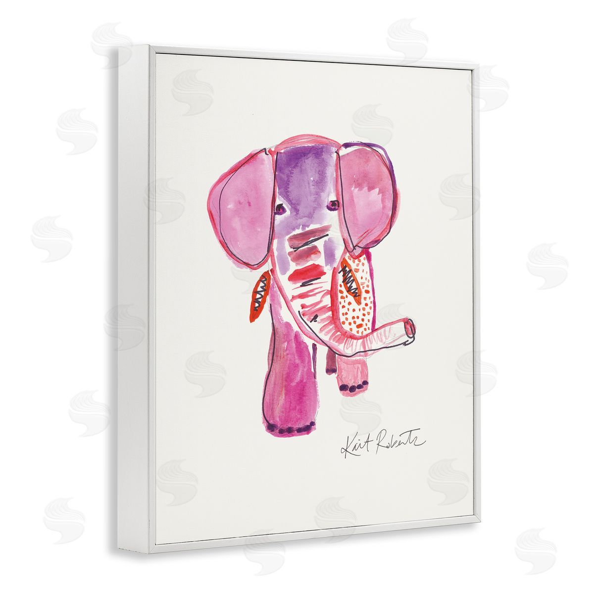 Abstract Elephant Pink Portrait White Frame Print Wall Art, Home Decor by Kait Roberts