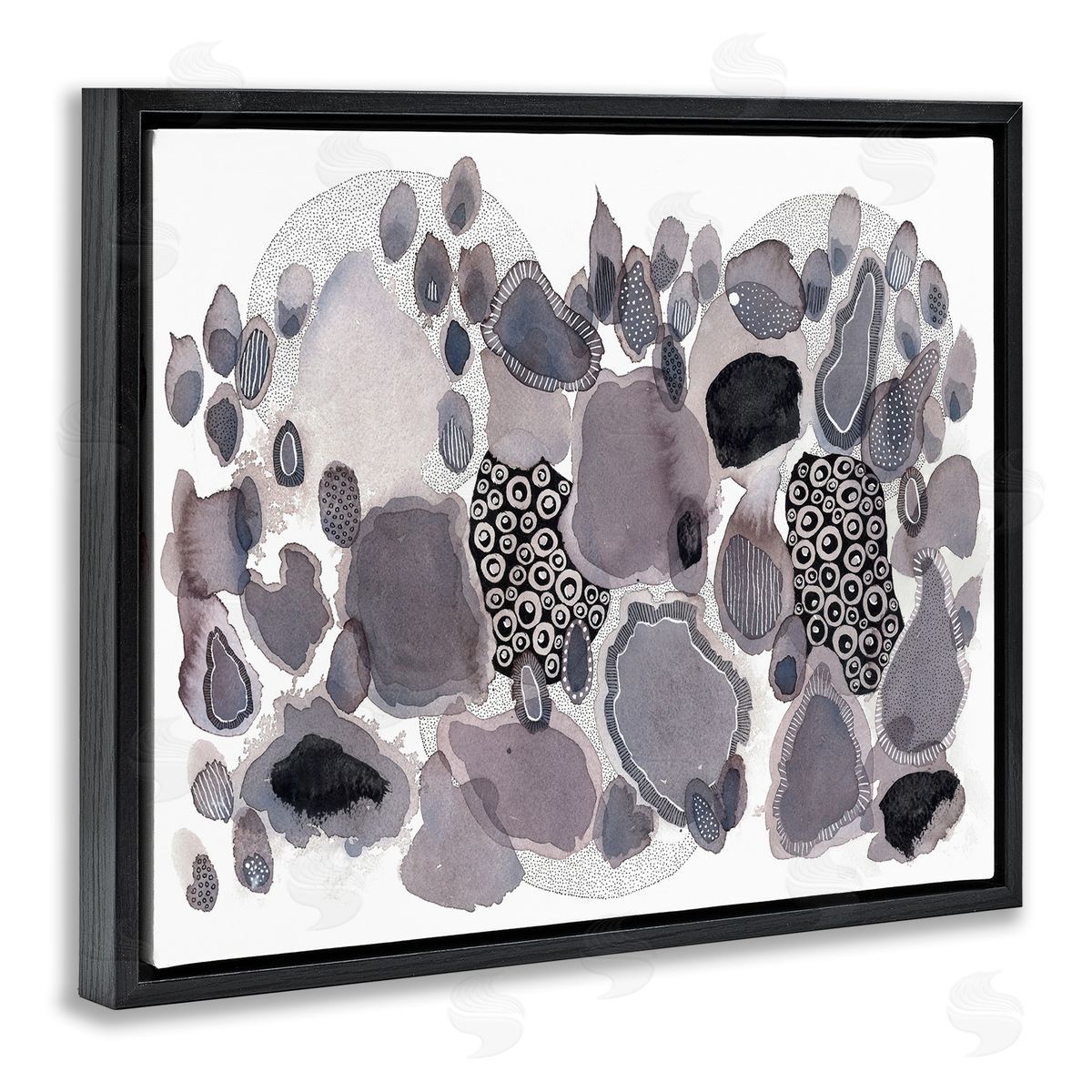 Abstract Grey Black Drips Black Floating Frame Canvas Wall Art, Home Decor by Kim Rupe