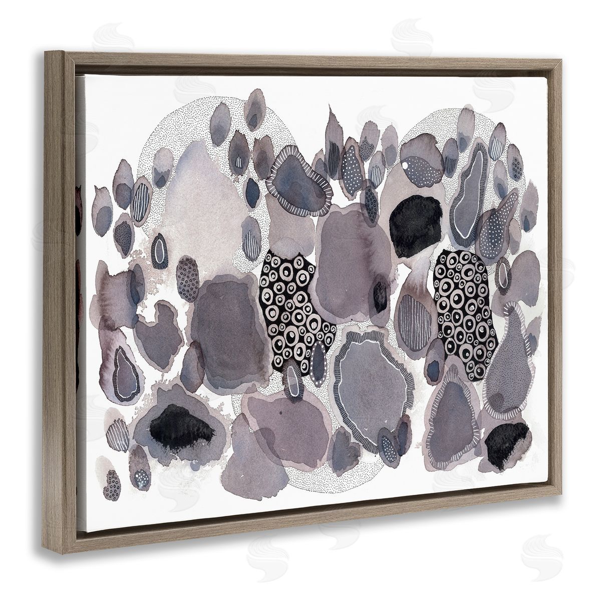 Abstract Grey Black Drips Brown Floating Frame Canvas Wall Art, Home Decor by Kim Rupe