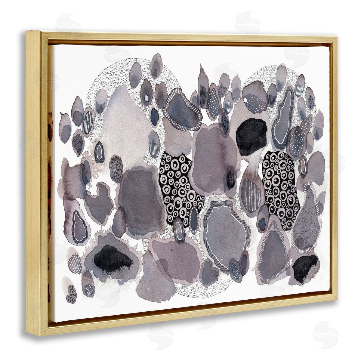 Abstract Grey Black Drips Gold Floating Frame Canvas Wall Art, Home Decor by Kim Rupe