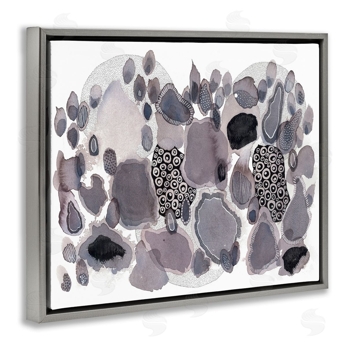 Abstract Grey Black Drips Grey Floating Frame Canvas Wall Art, Home Decor by Kim Rupe