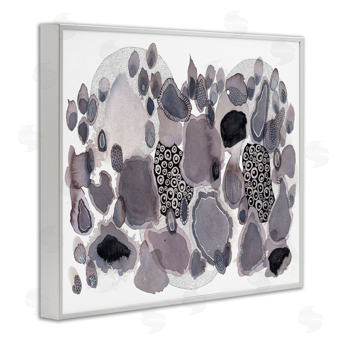 Abstract Grey Black Drips White Frame Print Wall Art, Home Decor by Kim Rupe