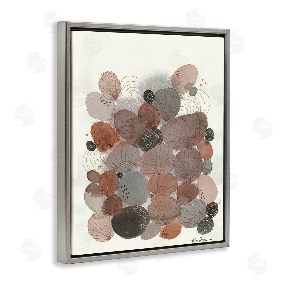 Warm Abstract Stones and Shells Grey Floating Frame Canvas Wall Art, Home Decor by Kim Rupe