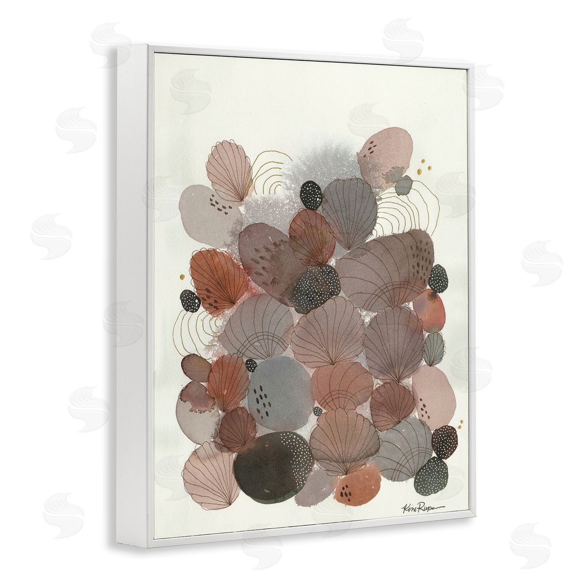 Warm Abstract Stones and Shells White Frame Print Wall Art, Home Decor by Kim Rupe