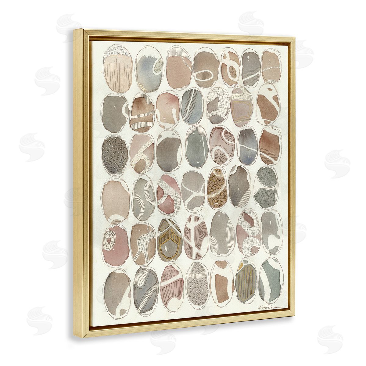 Abstract Patterned Rock Shapes Gold Floating Frame Canvas Wall Art, Home Decor by Kim Rupe