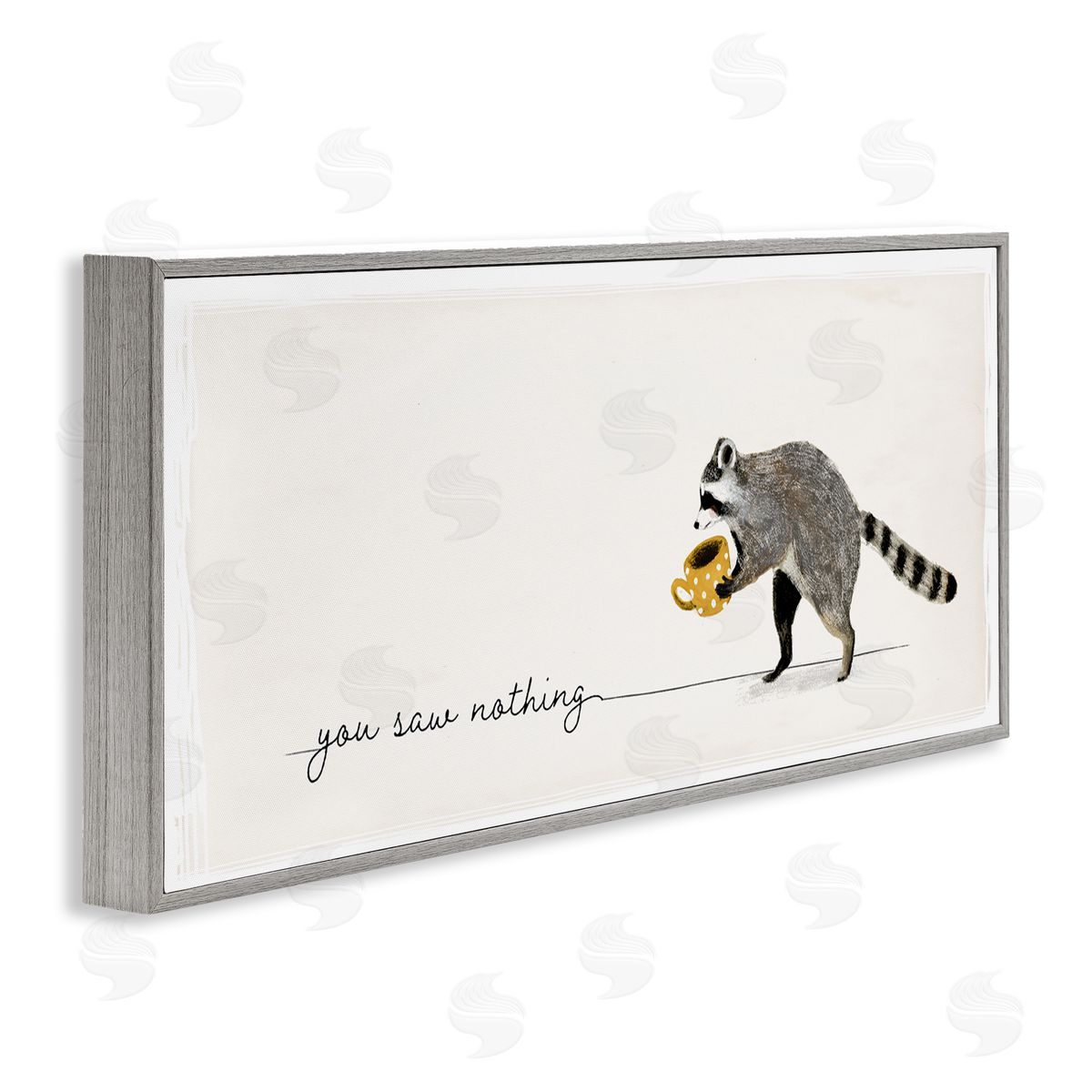 You Saw Nothing Raccoon Grey Frame Print Wall Art, Home Decor by Victoria Barnes