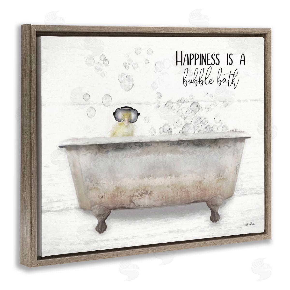 Happiness is a Bubble Bath Duckling Brown Floating Frame Canvas Wall Art, Home Decor by Lori Deiter