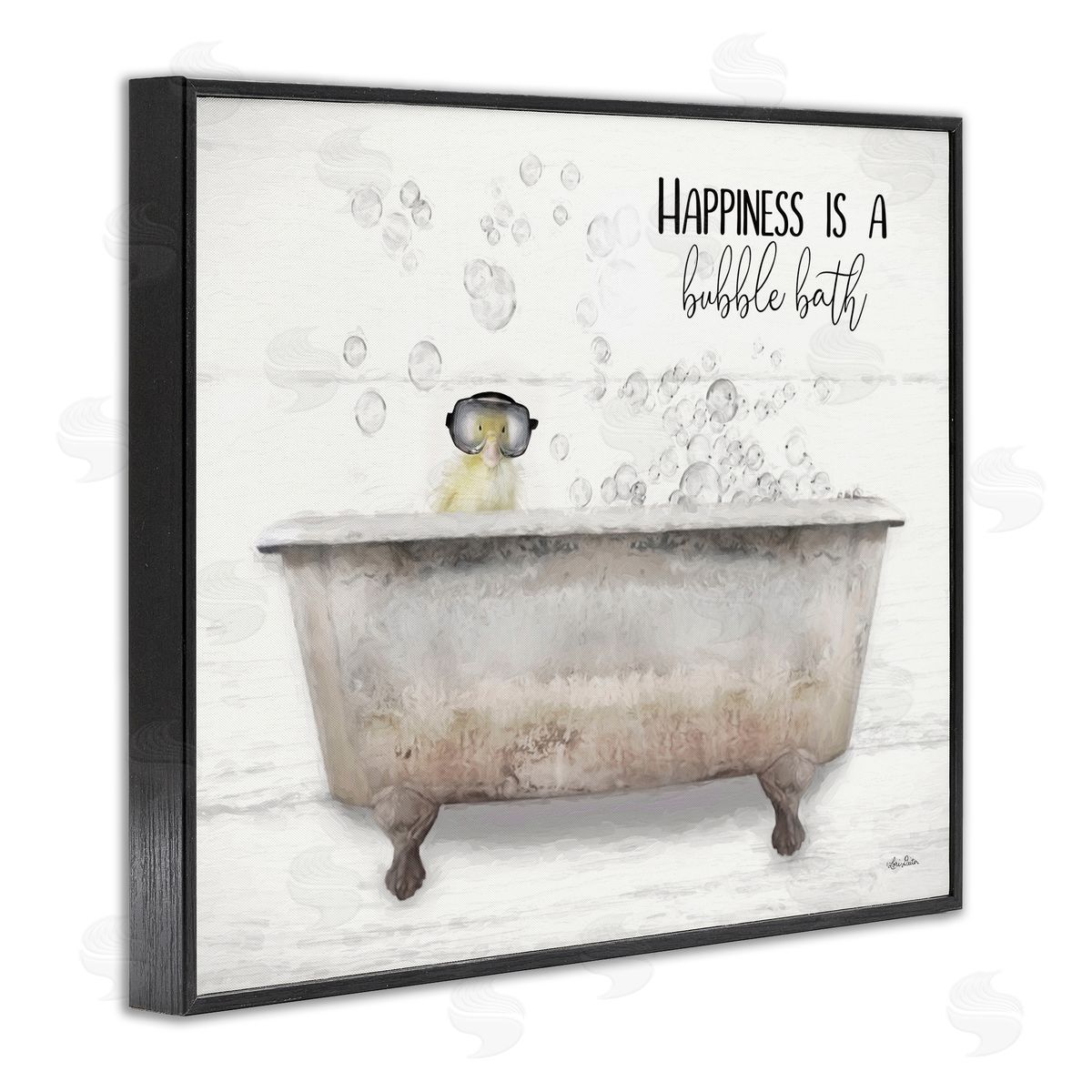 Happiness is a Bubble Bath Duckling Black Frame Print Wall Art, Home Decor by Lori Deiter
