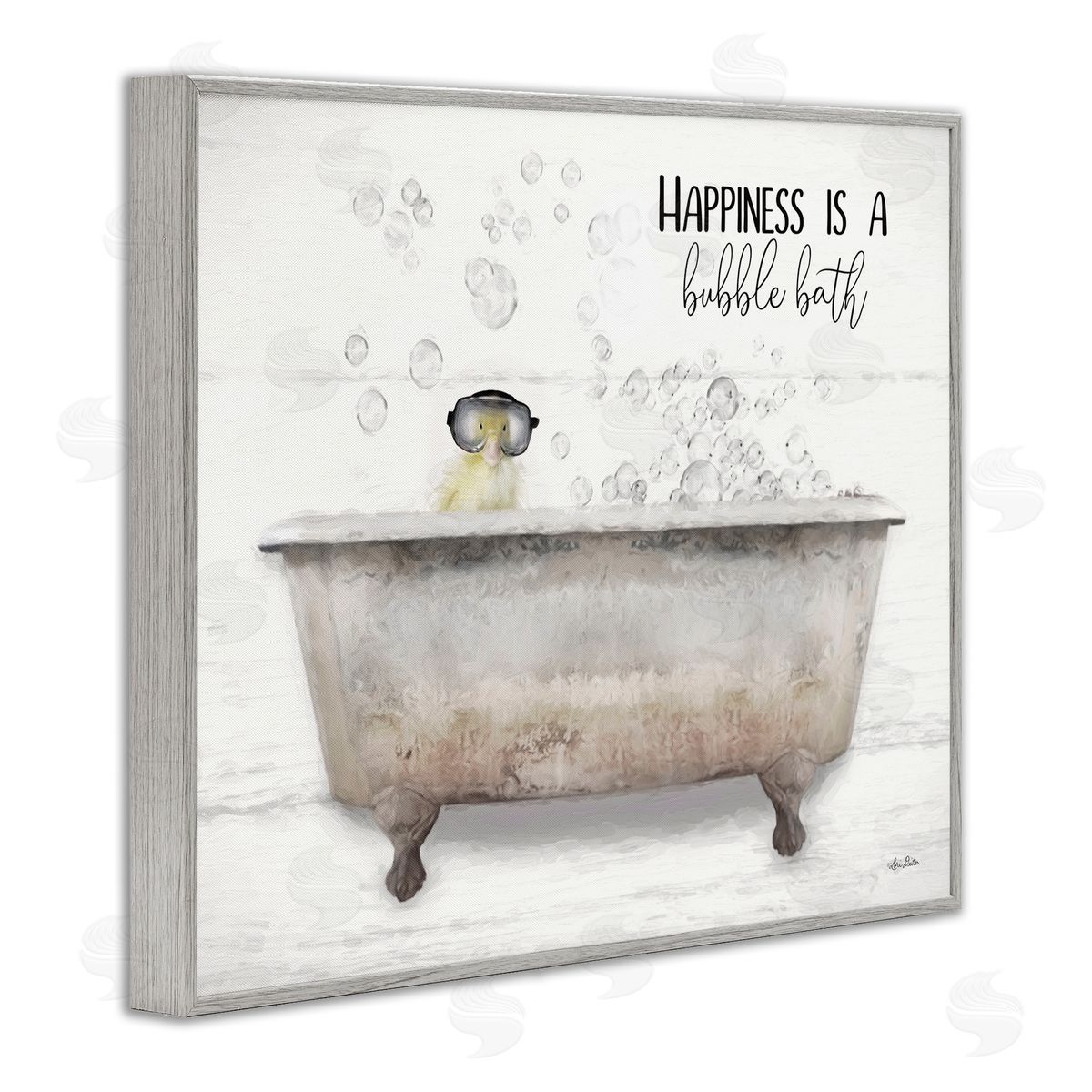 Happiness is a Bubble Bath Duckling Grey Frame Print Wall Art, Home Decor by Lori Deiter