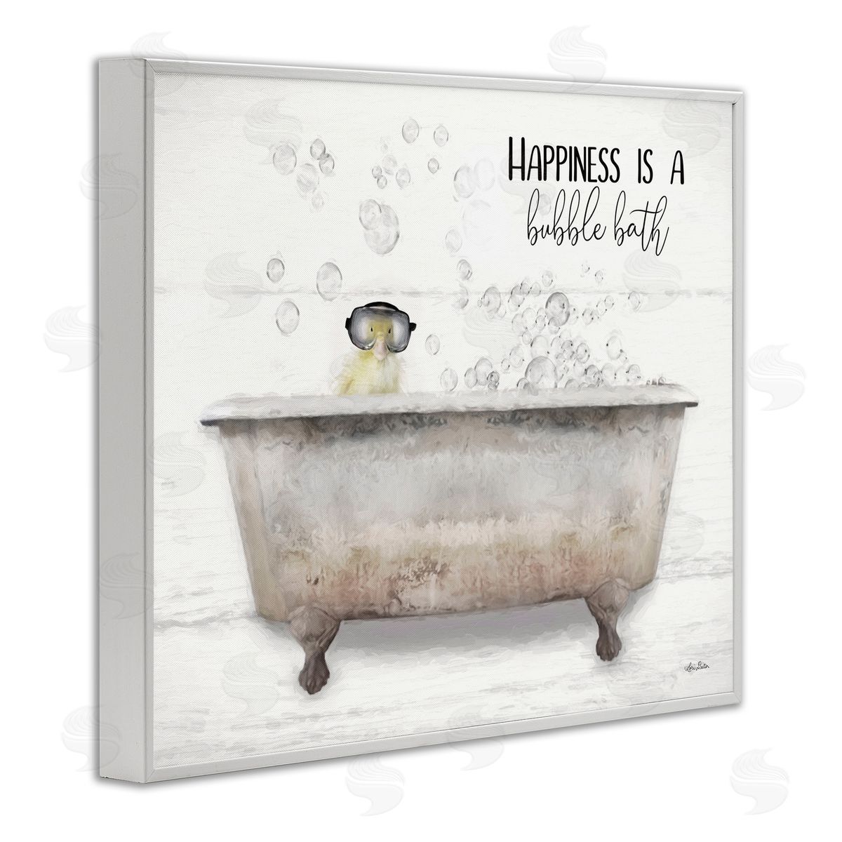 Happiness is a Bubble Bath Duckling White Frame Print Wall Art, Home Decor by Lori Deiter