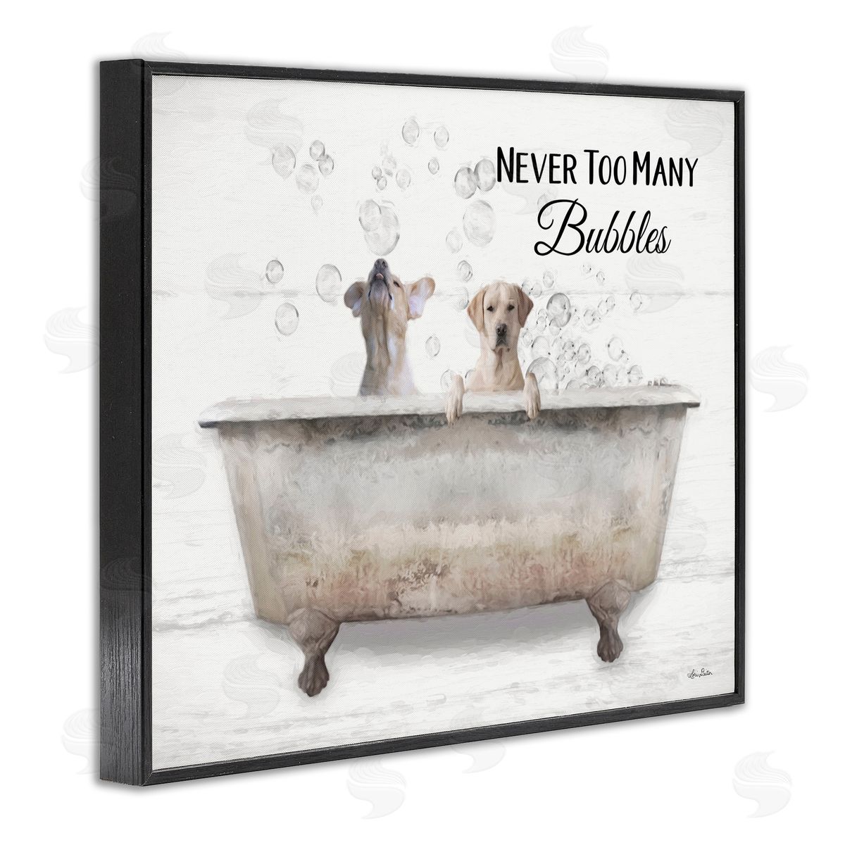 Never Too Many Bubbles Dogs Black Frame Print Wall Art, Home Decor by Lori Deiter