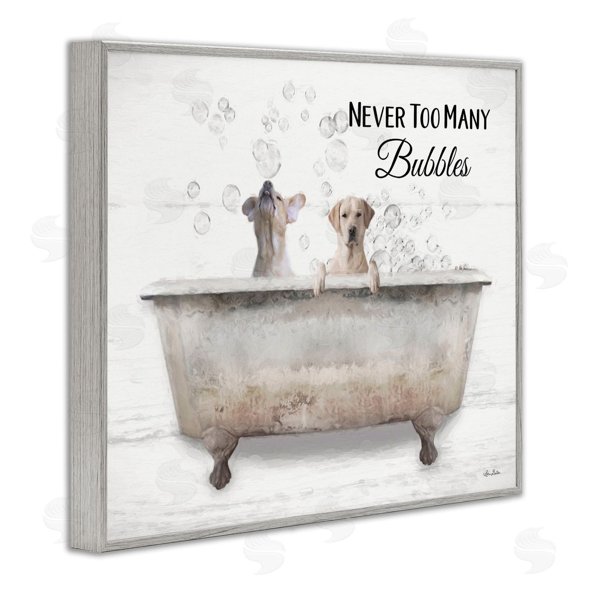 Never Too Many Bubbles Dogs Grey Frame Print Wall Art, Home Decor by Lori Deiter