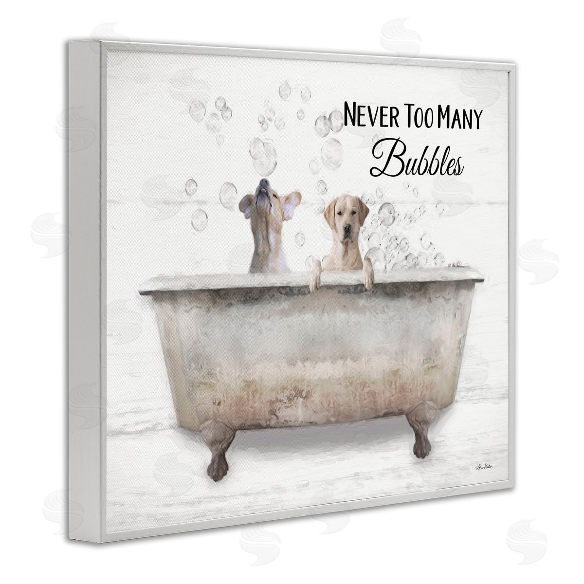 Never Too Many Bubbles Dogs White Frame Print Wall Art, Home Decor by Lori Deiter