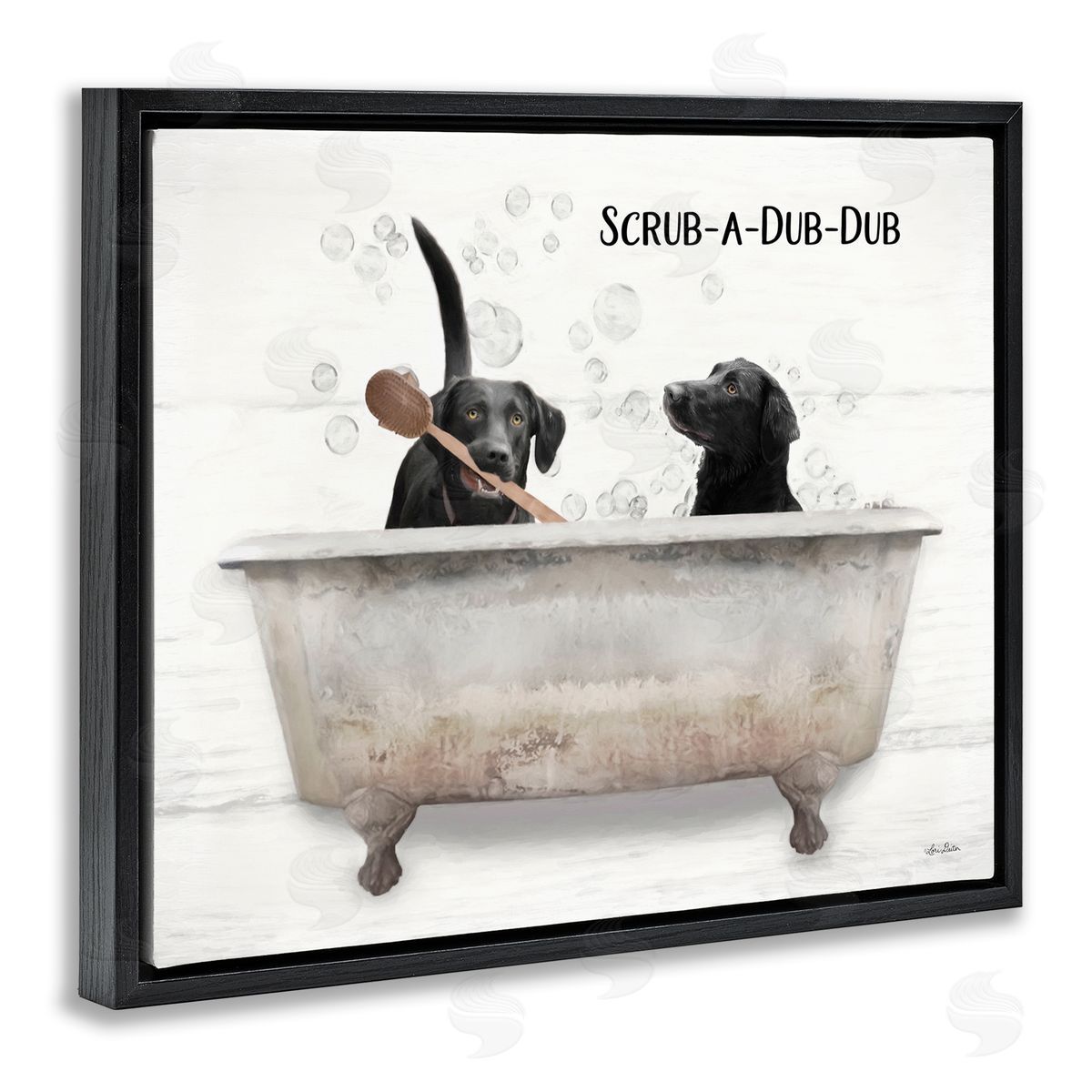 Scrub-A-Dub-Dub Dog Bath Black Floating Frame Canvas Wall Art, Home Decor by Lori Deiter