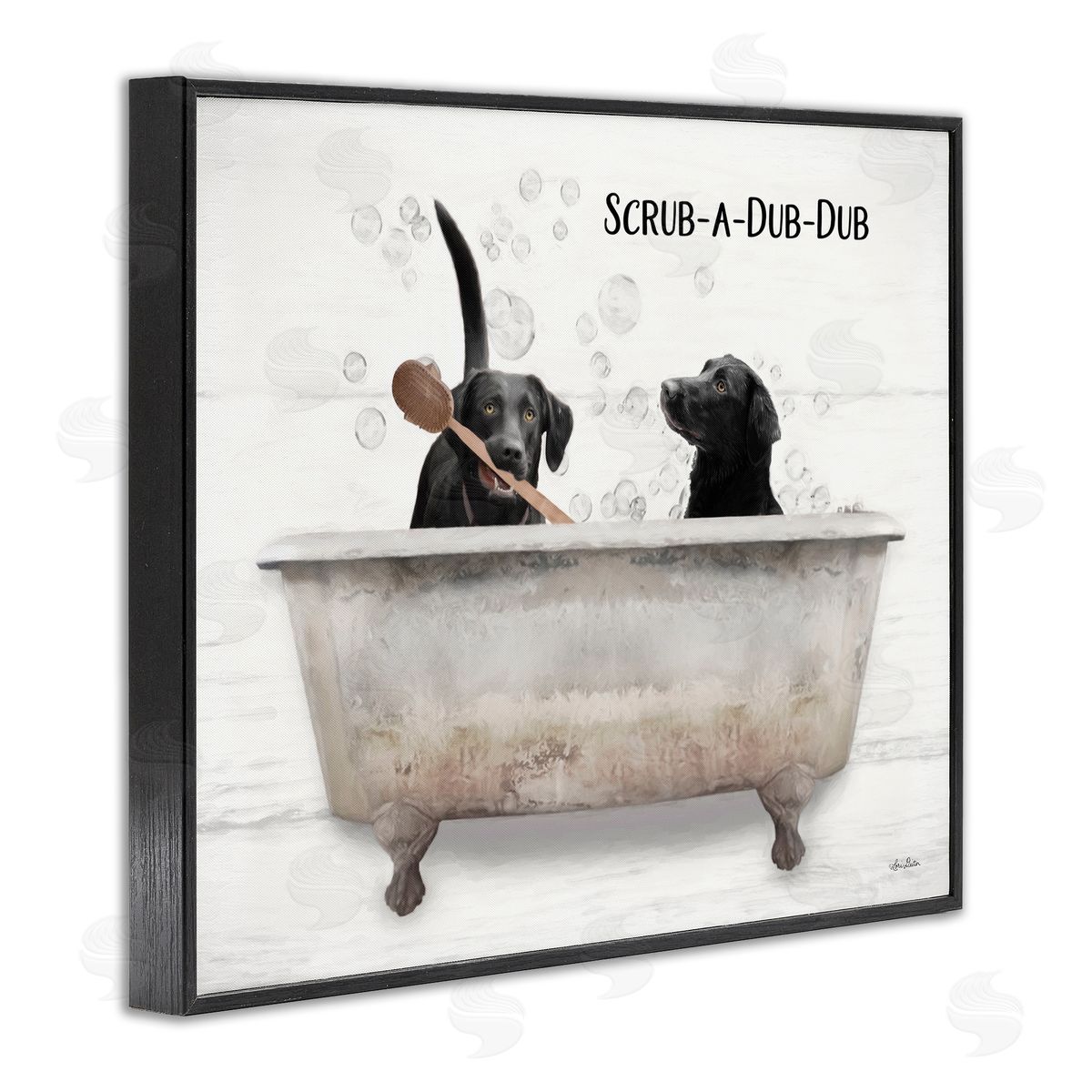 Scrub-A-Dub-Dub Dog Bath Black Frame Print Wall Art, Home Decor by Lori Deiter
