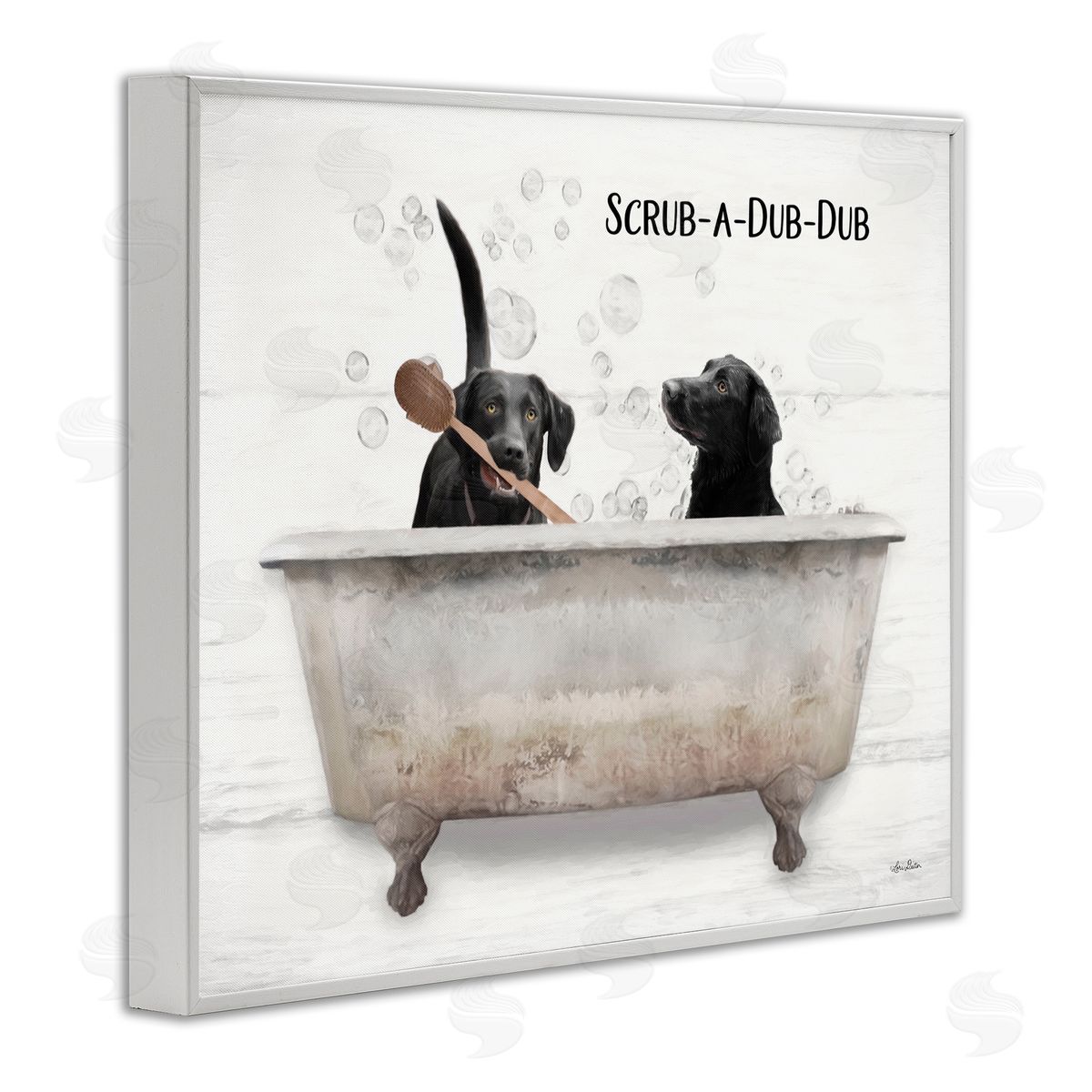 Scrub-A-Dub-Dub Dog Bath White Frame Print Wall Art, Home Decor by Lori Deiter