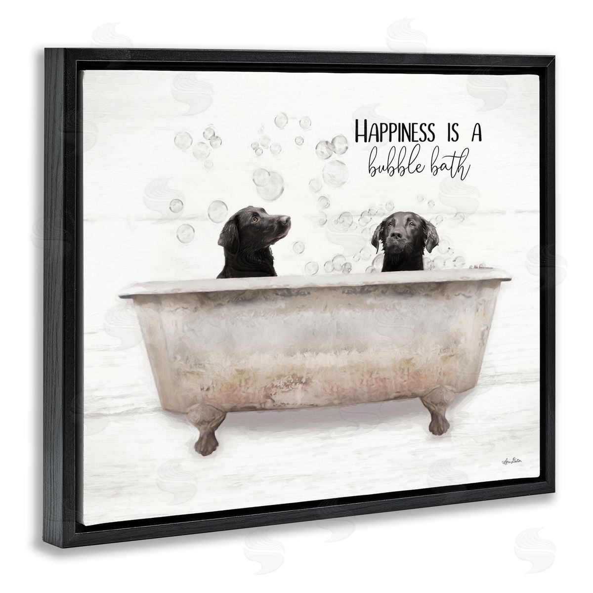 Happiness is a Bubble Bath Dogs Black Floating Frame Canvas Wall Art, Home Decor by Lori Deiter