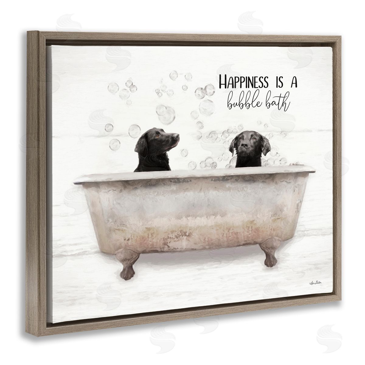 Happiness is a Bubble Bath Dogs Brown Floating Frame Canvas Wall Art, Home Decor by Lori Deiter