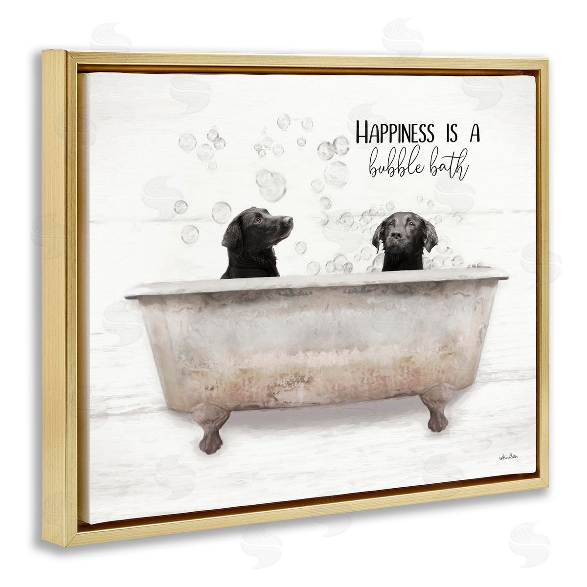 Happiness is a Bubble Bath Dogs Gold Floating Frame Canvas Wall Art, Home Decor by Lori Deiter