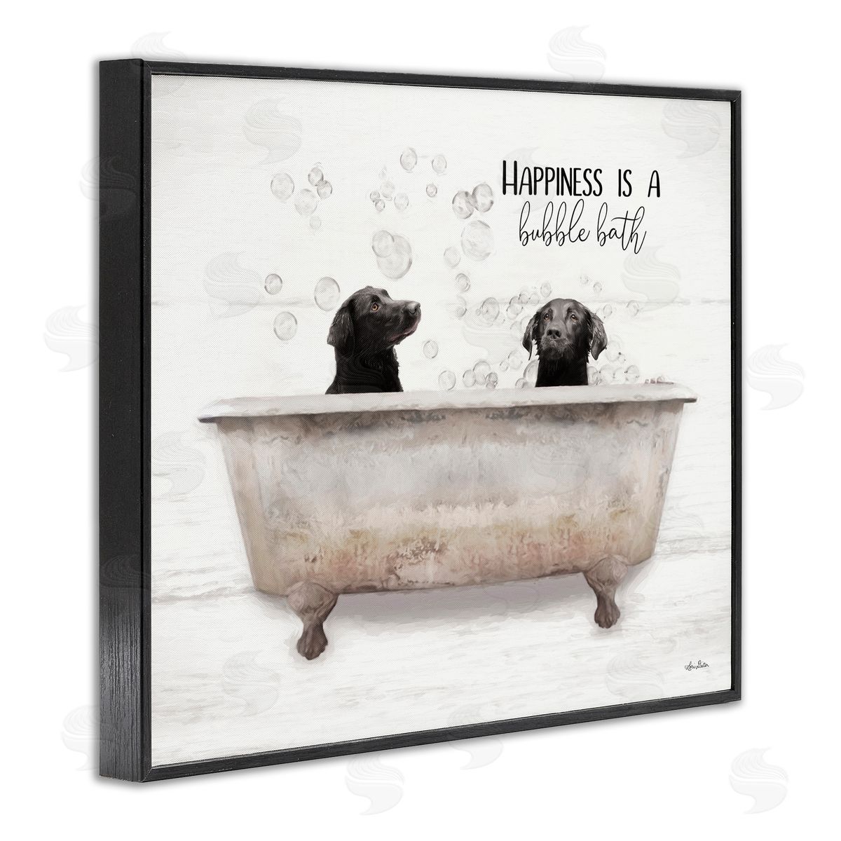 Happiness is a Bubble Bath Dogs Black Frame Print Wall Art, Home Decor by Lori Deiter