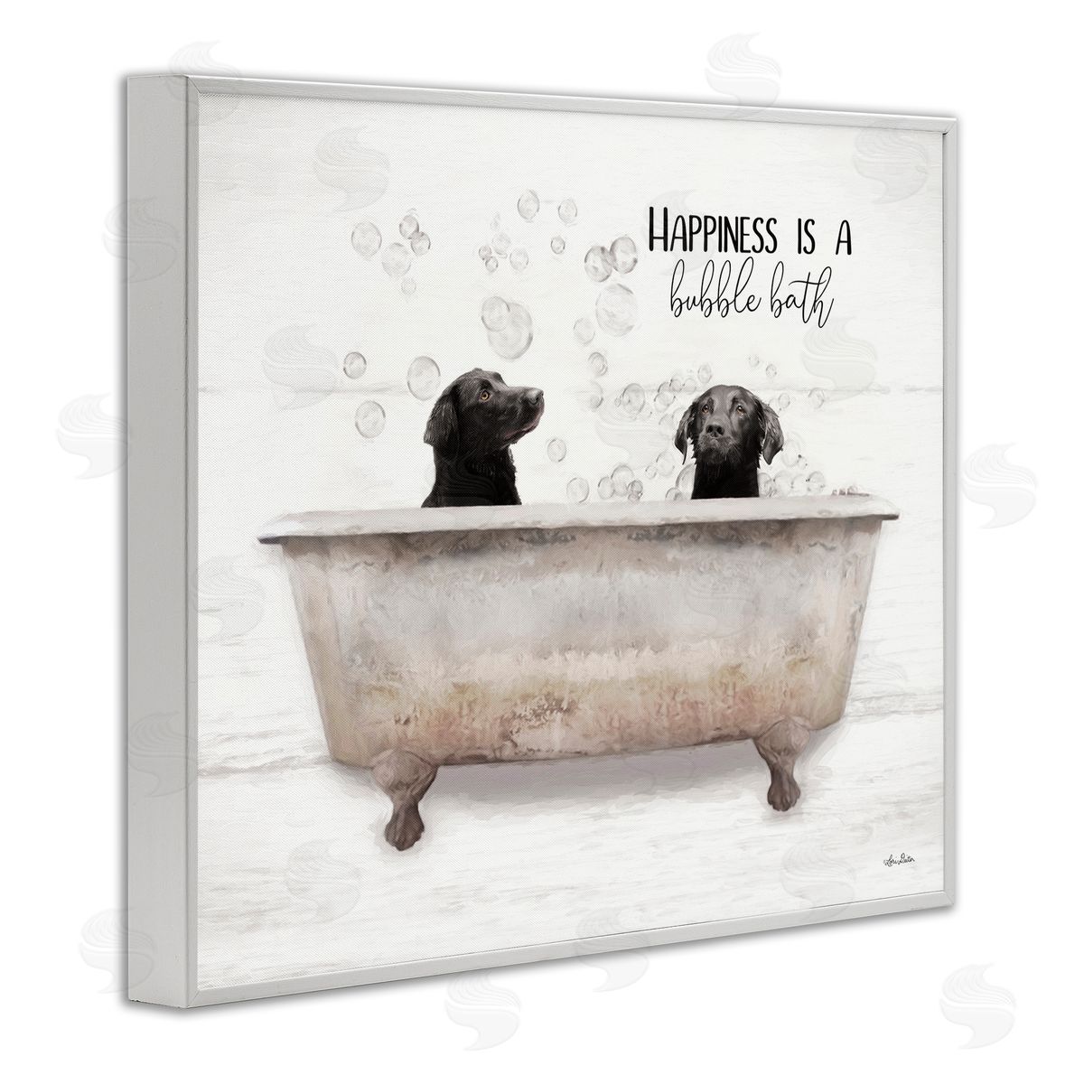 Happiness is a Bubble Bath Dogs White Frame Print Wall Art, Home Decor by Lori Deiter