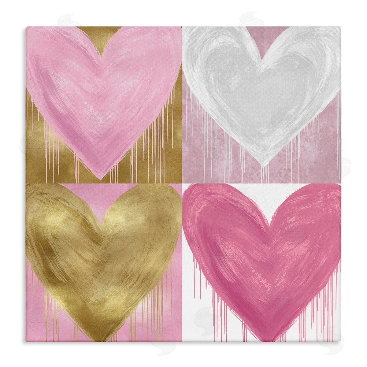 Pink & Gold Glam Hearts Canvas Wall Art, Home Decor by Lindsay Rodgers