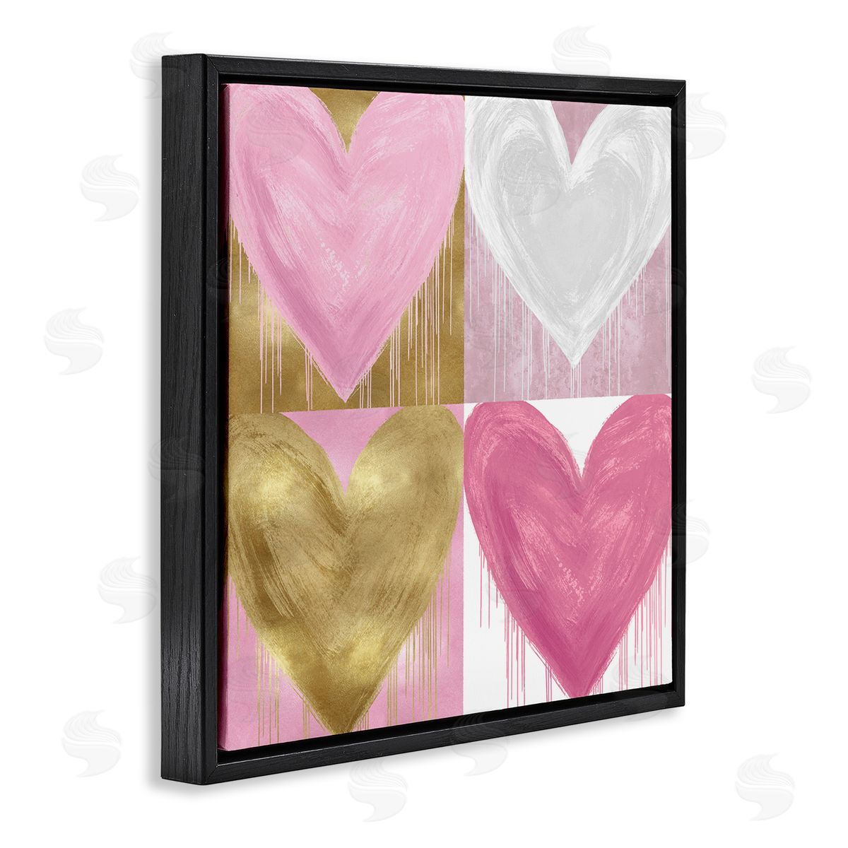Pink & Gold Glam Hearts Black Floating Frame Canvas Wall Art, Home Decor by Lindsay Rodgers