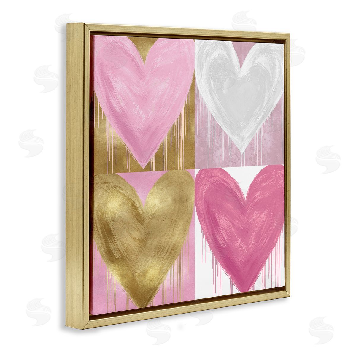 Pink & Gold Glam Hearts Gold Floating Frame Canvas Wall Art, Home Decor by Lindsay Rodgers