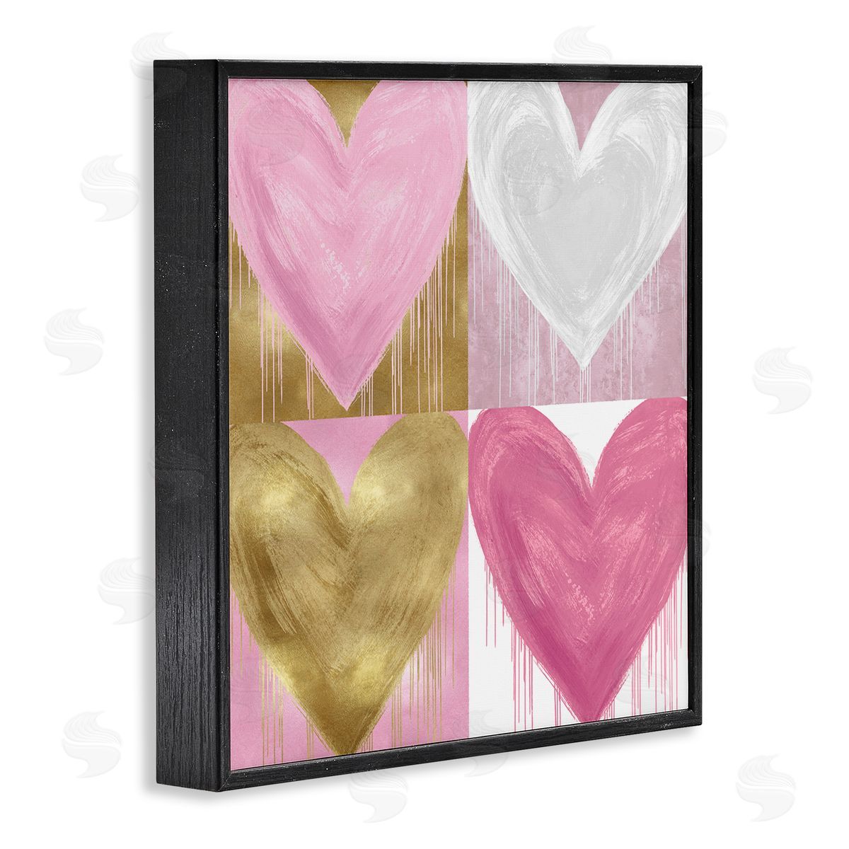 Pink & Gold Glam Hearts Black Frame Print Wall Art, Home Decor by Lindsay Rodgers
